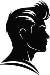 man head silhouette profile, male face side view, modern hairstyle portrait, black human profile, minimalist avatar design illustration vector © Habibur
