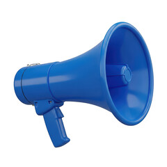 A blue megaphone used for amplifying sound and announcements
