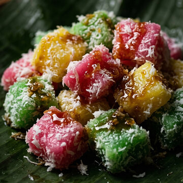 Cenil Indonesian Colorful Sweet Close Up with Coconut Coating