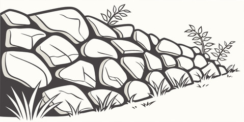 A black and white drawing of a stone wall Vector © MST RABEYA BEGUM