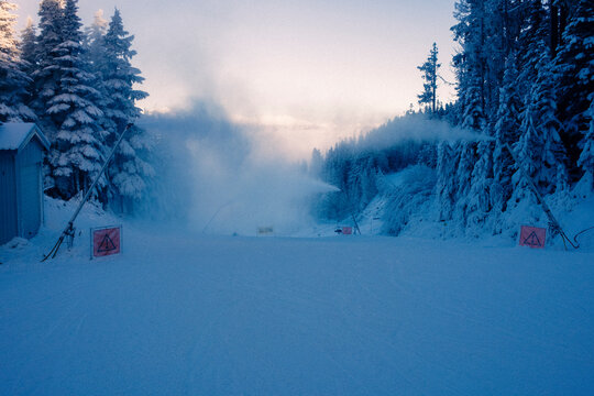 Snow guns at Whistler blow snow to prepare for the winter season