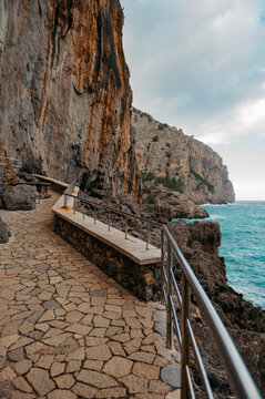 Sa Cova cliff path overlooking the Mediterranean at Torrent de Pareis