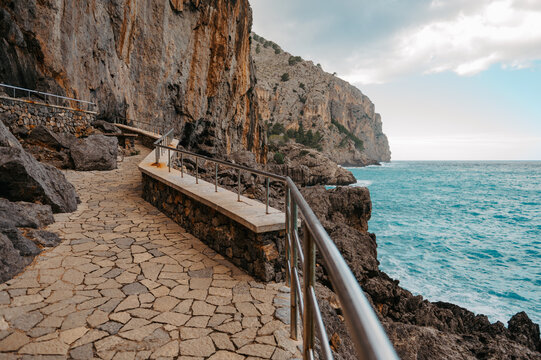 Scenic coastal walkway along cliffs at Torrent de Pareis, Mallorca
