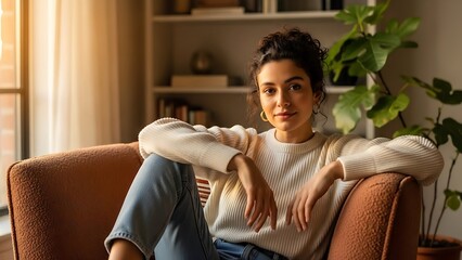 Fototapeta premium Woman Relaxing on Sofa at Home.