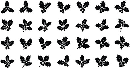 Black holly berry icons on white background for Christmas designs © Mofajjol