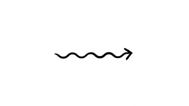 Wavy arrows pointing right hand-drawn sketch animation. Flowing smoothly rightward. Ripple path. Animated doodle direction. Scribble pointers. Ink freehand symbols 4K video on transparent
