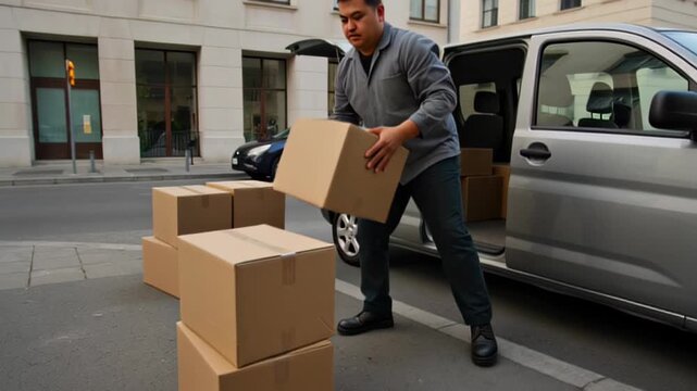 Delivery Man Unloading from Van to Celebrate International MSME Day and Small Business Success