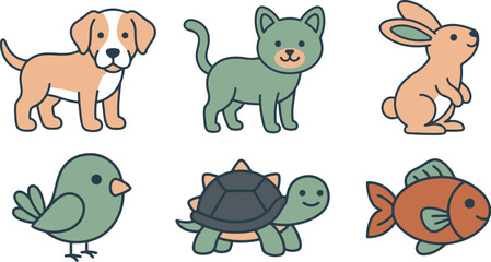 Fototapeta premium Domestic Pets and Household Animals Illustration Set 