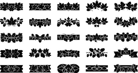 Elegant black and white leaf and acorn illustrations © Mofajjol