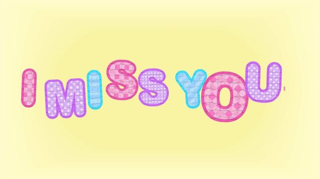 4k video i miss you text animation. soft pastel color i miss you text animation with yellow background perfect for valentine card animation or for a romantic letter.