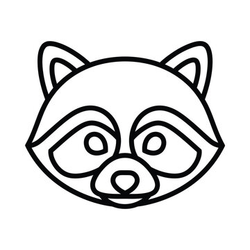 Cartoon raccoon face with expressive eyes and ears on white background