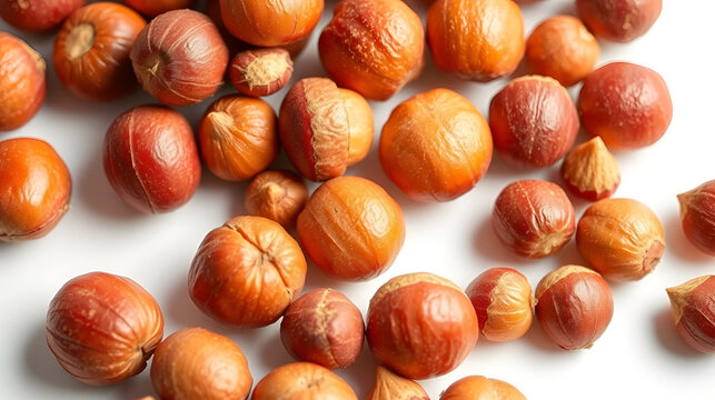 A captivating close-up of vibrant pili nuts, showcasing natural textures on a white backdrop