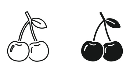 Cherry Icons Pair Fruit Vector Shapes