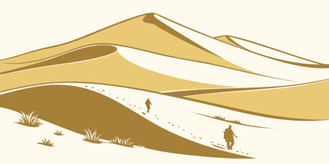 A desert landscape with a large sand dune and smaller dunes Vector © Adobe 