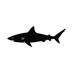 Fototapeta premium Black silhouette of a shark swimming on a white background illustration of a fish with fins and tail