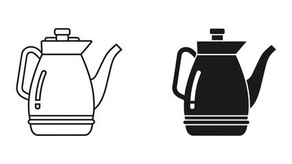 Obraz premium Kettle Icon Line Art Silhouette Beverage Container Commercial Use