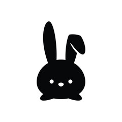 Black bunny silhouette with long ears on white background cute cartoon rabbit head