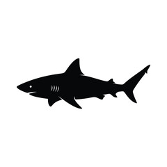 Obraz premium Black silhouette of a shark swimming on a white background symbolizing danger ocean and wildlife