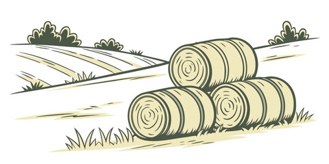 A drawing of hay bales in a field Vector © Adobe 