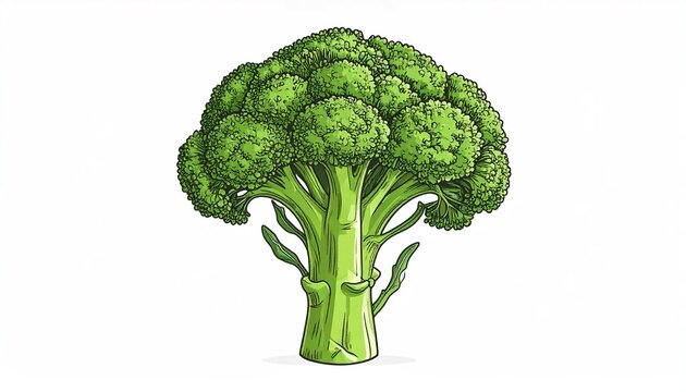 Cartoon-style illustration of a fresh, green broccoli head on a white background