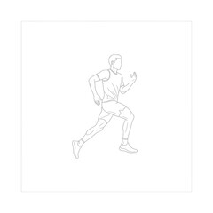 Fototapeta premium Dynamic sketch of a man running with a backpack minimalist line art energetic motion white background outdoor adventure