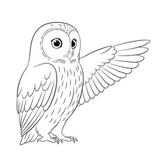 Fototapeta premium Hand drawn owl spreading its wings showcasing detailed feathers in a minimalist black and white sketch style