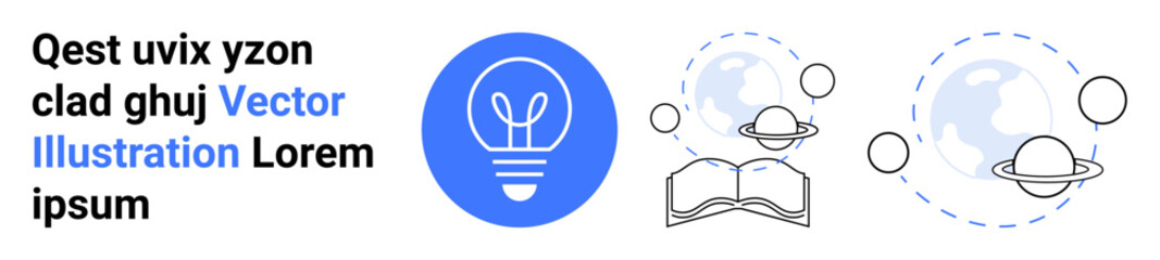 Education, learning, space exploration, creativity, innovation, global knowledge. Light bulb and planet icons with book. Education and learning concepts creativity and global knowledge © robu_s