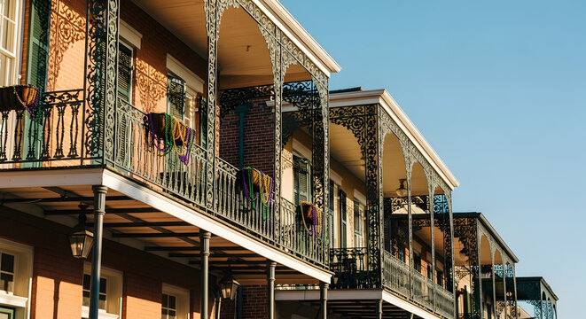 Ornate balconies on historic buildings in new orleans