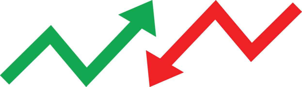 Green and red arrows show market trends up and down