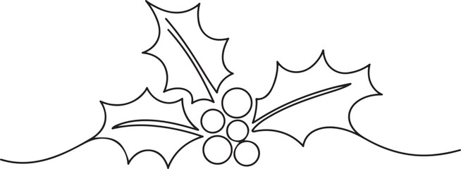 line art drawing holly berry leaves. Modern continuous line art, aesthetic contour. Christmas plant for greeting cards, poster, sticker, logo. Vector illustration.one line vector illustration  © Hossen