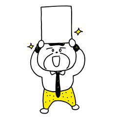 賞状をもらって喜ぶクマの会社員キャラクター