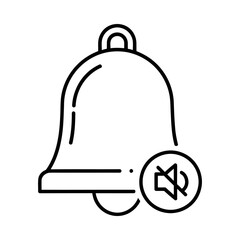 Obraz premium Simple black line illustration of a silent bell icon with a mute symbol over a white background representing notification settings or sound control