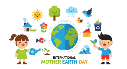 Naklejka premium Children celebrating International Mother Earth Day with global environmental awareness and eco-friendly activities around the world