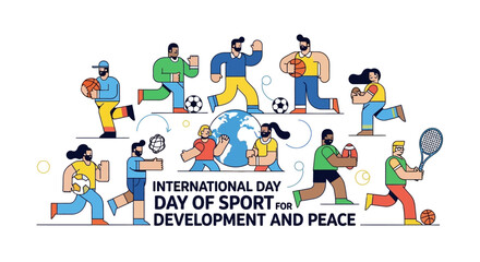 People engaging in various sports activities together for development and peace on a global day, viewed from above © Avra