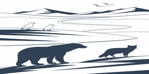 Polar bears walking on the ice in the arctic wilderness Vector © Md Kazi Rahman
