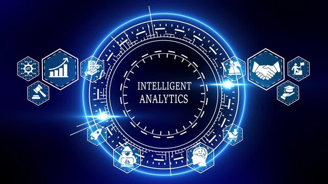Intelligent Analytics Infographic with and Glowing Blue Circle Business Data Visualization data analysis