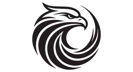 Black and white eagle head logo in a circular swirl design on a Transparent Background