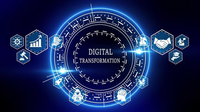 Digital Transformation Concept with and Glowing Blue Circle Technology Background innovation business