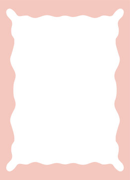 Wavy Whimsical Frame in Pastel Colors. Cute Groovy Minimalist Aesthetic Scalloped Edge Border for Wedding, Birthday Menu Invitation Template.
