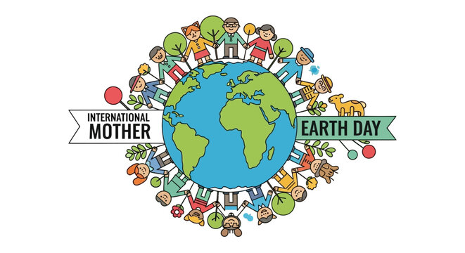 Global community celebrating Earth Day with diverse group of people around the world