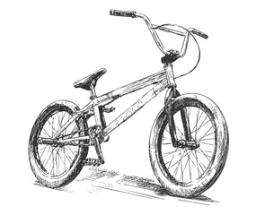 Naklejka premium BMX Bike Vintage Engraving Vector Sketch Illustration Extreme Sports Bicycle Ink Drawing Style showing urban extreme sports, transport, and freestyle riding culture.