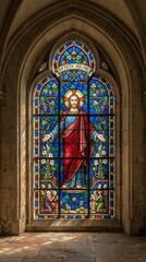 Obraz premium Christ with open arms stained glass window