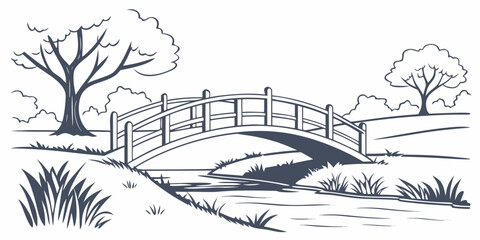 A serene landscape with a winding river surrounded by trees and bushes Vector © ADOBE