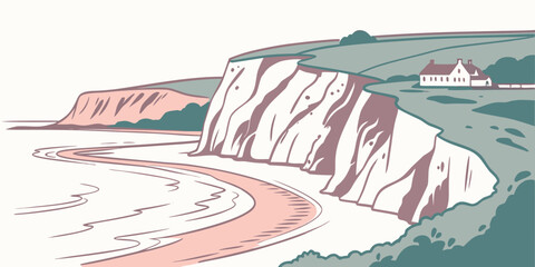 A dramatic seascape with powerful waves crashing against jagged cliffs Vector