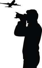 Silhouette photographer capturing airplane in sky aviation spotting travel photography aircraft observation concept © MSTMONIRA