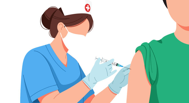 Health professional administering vaccine injection