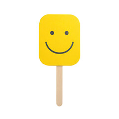 Voting paddle with yellow happy face icon for positive feedback transparent background