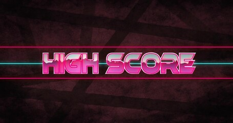 Glowing HIGH SCORE headline occupying center of digital poster, featuring cyan and pink lines