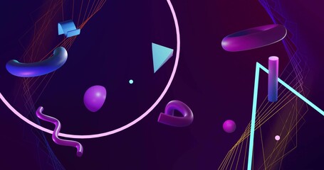 Floating centered cluster featuring magenta torus, glossy tubes cutting neon-pink arc in studio