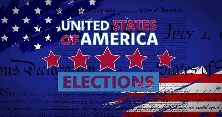 Displaying layout showing UNITED STATES OF AMERICA, ELECTIONS on digital poster with five red stars